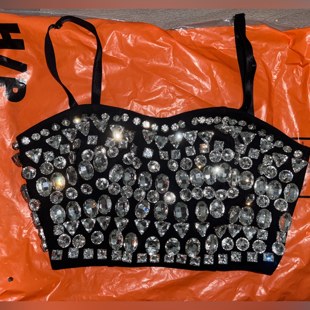 SANDRO Black Crystal Embellished crop top